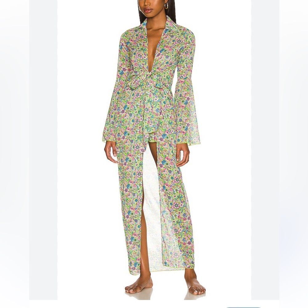 Revolve x Lovers + Friends Floral Long Sleeve Tie-Waist Cover Up XS
